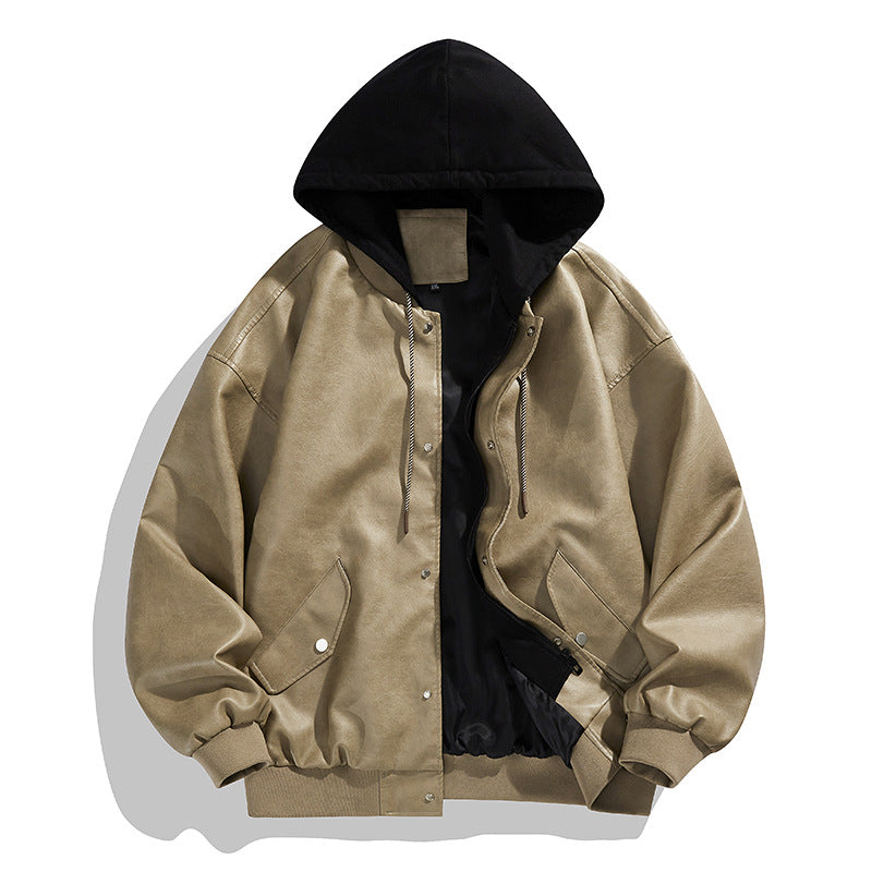 Two-piece High Street Cool Retro Leather Jacket For Men