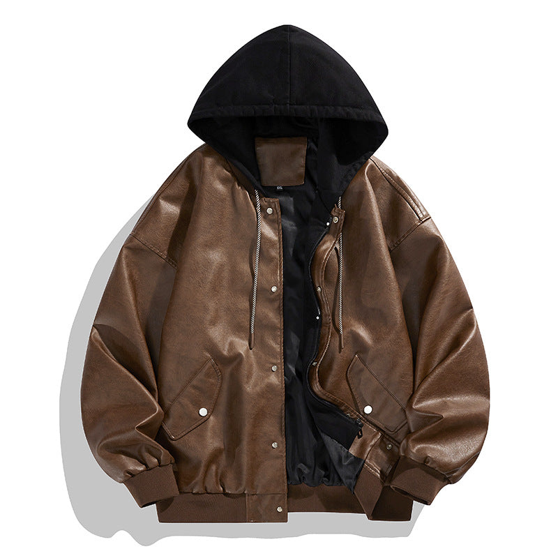 Two-piece High Street Cool Retro Leather Jacket For Men