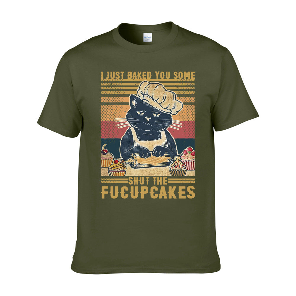 Casual Retro Cat Woman Graphic T-shirt